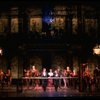 L-R) David Carroll, Michael Jeter and cast performing "We'll Take A Glass Together" in a scene from the Broadway production of the musical "Grand Hotel." (New York)