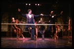 L-R) David Carroll, Michael Jeter and cast performing "We'll Take A Glass Together" in a scene from the Broadway production of the musical "Grand Hotel." (New York)