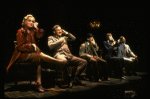 Actors J. Krakowski, T. Jerome, M. Jeter, K. Akers and D. Carroll on the phone in a scene from the Broadway production of the musical "Grand Hotel." (New York)