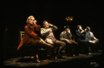Actors J. Krakowski, T. Jerome, M. Jeter, K. Akers and D. Carroll on the phone in a scene from the Broadway production of the musical "Grand Hotel." (New York)