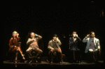 Actors J. Krakowski, T. Jerome, M. Jeter, K. Akers and D. Carroll on the phone in a scene from the Broadway production of the musical "Grand Hotel." (New York)