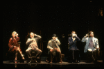 Actors J. Krakowski, T. Jerome, M. Jeter, K. Akers and D. Carroll on the phone in a scene from the Broadway production of the musical "Grand Hotel." (New York)