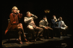 Actors J. Krakowski, T. Jerome, M. Jeter, K. Akers and D. Carroll on the phone in a scene from the Broadway production of the musical "Grand Hotel." (New York)