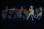 Maureen Moore, Caroline the Cow and dancers performing in a scene from the Broadway revival of the musical "Gypsy." (New York)