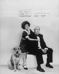 Promo shot from play "Annie" with actors Reid Shelton (R) and Andrea McArdle (L).