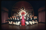 Ethel Merman and waiters in a scene from the Broadway production of the musical "Hello, Dolly!." (New York)