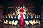 Ethel Merman and waiters in a scene from the Broadway production of the musical "Hello, Dolly!." (New York)