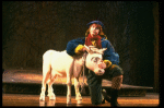 Ben Wright as Jack w. his cow in a scene from the Broadway production of the musical "Into The Woods." (New York)