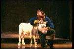 Ben Wright as Jack w. his cow in a scene from the Broadway production of the musical "Into The Woods." (New York)