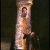 T-B) Pamela Winslow as Rapunzel and Bernadette Peters as the Witch in a scene from the Broadway production of the musical "Into The Woods." (New York)