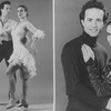 COMPOSITE PIC: (L) promo shot of ice skaters Brian Boitano and Katarina Witt in costume, on skates.