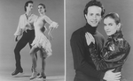 COMPOSITE PIC: (L) promo shot of ice skaters Brian Boitano and Katarina Witt in costume, on skates.