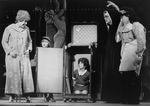 Actress Dorothy Loudon (L) as Miss Hannigan and Danielle Findley (C) as Little Orphan Annie in a scene from the stage musical "Annie 2.".