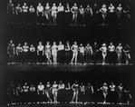 Original cast of the Broadway musical "A Chorus Line" standing on the line in various states of lighting.