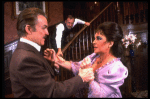 R-L) Elizabeth Taylor, Tom Aldredge and Anthony Zerbe in a scene from the Broadway revival of the play "The Little Foxes." (New York)