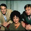 Actors Anthony Zerbe,  Elizabeth Taylor and Joe Ponazecki during a break in rehearsals for the Broadway revival of the play "The Little Foxes." (New York)