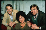 Actors Anthony Zerbe,  Elizabeth Taylor and Joe Ponazecki during a break in rehearsals for the Broadway revival of the play "The Little Foxes." (New York)