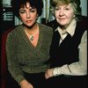 L-R) Actors Elizabeth Taylor and Maureen Stapleton during a break in rehearsals for the Broadway revival of the play "The Little Foxes." (New York)