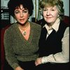 L-R) Actors Elizabeth Taylor and Maureen Stapleton during a break in rehearsals for the Broadway revival of the play "The Little Foxes." (New York)