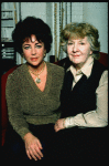 L-R) Actors Elizabeth Taylor and Maureen Stapleton during a break in rehearsals for the Broadway revival of the play "The Little Foxes." (New York)