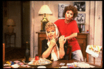 R-L) Actresses Sally Struthers and Rita Moreno in a scene from the Broadway revival of the play "The Odd Couple." (New York)