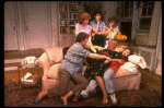 L-R) Jenny O'Hara, Kathleen Doyle, Mary Louise Wilson, Marilyn Cooper, Sally Struthers and Rita Moreno in a scene from the Broadway revival of the play "The Odd Couple." (New York)