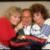 L-R) Actresses Sally Struthers and Rita Moreno flanking playwright Neil Simon during rehearsals for the Broadway revival of the play "The Odd Couple." (New York)