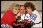 L-R) Actresses Sally Struthers and Rita Moreno flanking playwright Neil Simon during rehearsals for the Broadway revival of the play "The Odd Couple." (New York)