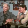 R-L) Actresses Glenda Jackson and Jessica Tandy during rehearsal for the Broadway production of the play "Rose." (New York)