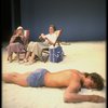 R-L) Actors Maxwell Caulfield, Elizabeth Wilson and Jessica Tandy in a scene from the NY Shakespeare Festival production of the play "Salonika." (New York)