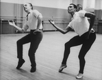 Choreographer George Balanchine (L) rehearsing with dancer Arthur Mitchell for the New York City Ballet performance of his ballet "The Four Temperaments" [1946].