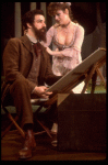 Actors Bernadette Peters and  Mandy Patinkin (as painter Georges Seurat) in a scene from the Broadway production of the musical "Sunday In The Park With George." (New York)