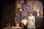 Actors Bernadette Peters and  Mandy Patinkin (as painter Georges Seurat) in a scene from the Broadway production of the musical "Sunday In The Park With George." (New York)