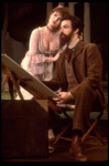 Actors Bernadette Peters and  Mandy Patinkin (as painter Georges Seurat) in a scene from the Broadway production of the musical "Sunday In The Park With George." (New York)