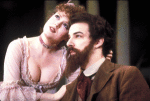 Actors Bernadette Peters and  Mandy Patinkin (as painter Georges Seurat) in a scene from the Broadway production of the musical "Sunday In The Park With George." (New York)