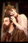 Actors Bernadette Peters and  Mandy Patinkin (as painter Georges Seurat) in a scene from the Broadway production of the musical "Sunday In The Park With George." (New York)