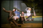 L-R) Actors Mandy Patinkin (as painter Georges Seurat), William Parry and Danielle Ferland in a scene from the Broadway production of the musical "Sunday In The Park With George." (New York)