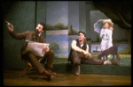 L-R) Actors Mandy Patinkin (as painter Georges Seurat), William Parry and Danielle Ferland in a scene from the Broadway production of the musical "Sunday In The Park With George." (New York)