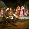 L-R) Actors Mandy Patinkin (as painter Georges Seurat), William Parry, Chris Groendahl and Bernadette Peters in a scene from the Broadway production of the musical "Sunday In The Park With George." (New York)