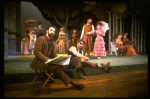 L-R) Actors Mandy Patinkin (as painter Georges Seurat), William Parry, Chris Groendahl and Bernadette Peters in a scene from the Broadway production of the musical "Sunday In The Park With George." (New York)