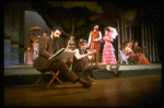 L-R) Actors Mandy Patinkin (as painter Georges Seurat), William Parry, Chris Groendahl and Bernadette Peters in a scene from the Broadway production of the musical "Sunday In The Park With George." (New York)