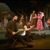 L-R) Actors Mandy Patinkin (as painter Georges Seurat), William Parry, Chris Groendahl and Bernadette Peters in a scene from the Broadway production of the musical "Sunday In The Park With George." (New York)