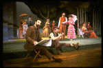 L-R) Actors Mandy Patinkin (as painter Georges Seurat), William Parry, Chris Groendahl and Bernadette Peters in a scene from the Broadway production of the musical "Sunday In The Park With George." (New York)