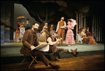 L-R) Actors Mandy Patinkin (as painter Georges Seurat), William Parry, Chris Groendahl and Bernadette Peters in a scene from the Broadway production of the musical "Sunday In The Park With George." (New York)