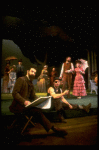 L-R) Actors Mandy Patinkin (as painter Georges Seurat), William Parry, Chris Groendahl and Bernadette Peters in a scene from the Broadway production of the musical "Sunday In The Park With George." (New York)