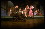 L-R) Actors Mandy Patinkin (as painter Georges Seurat), William Parry, Chris Groendahl and Bernadette Peters in a scene from the Broadway production of the musical "Sunday In The Park With George." (New York)