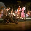 L-R) Actors Mandy Patinkin (as painter Georges Seurat), William Parry, Chris Groendahl and Bernadette Peters in a scene from the Broadway production of the musical "Sunday In The Park With George." (New York)
