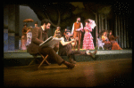 L-R) Actors Mandy Patinkin (as painter Georges Seurat), William Parry, Chris Groendahl and Bernadette Peters in a scene from the Broadway production of the musical "Sunday In The Park With George." (New York)
