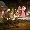 L-R) Actors Mandy Patinkin (as painter Georges Seurat), William Parry, Chris Groendahl and Bernadette Peters in a scene from the Broadway production of the musical "Sunday In The Park With George." (New York)