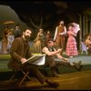 L-R) Actors Mandy Patinkin (as painter Georges Seurat), William Parry, Chris Groendahl and Bernadette Peters in a scene from the Broadway production of the musical "Sunday In The Park With George." (New York)